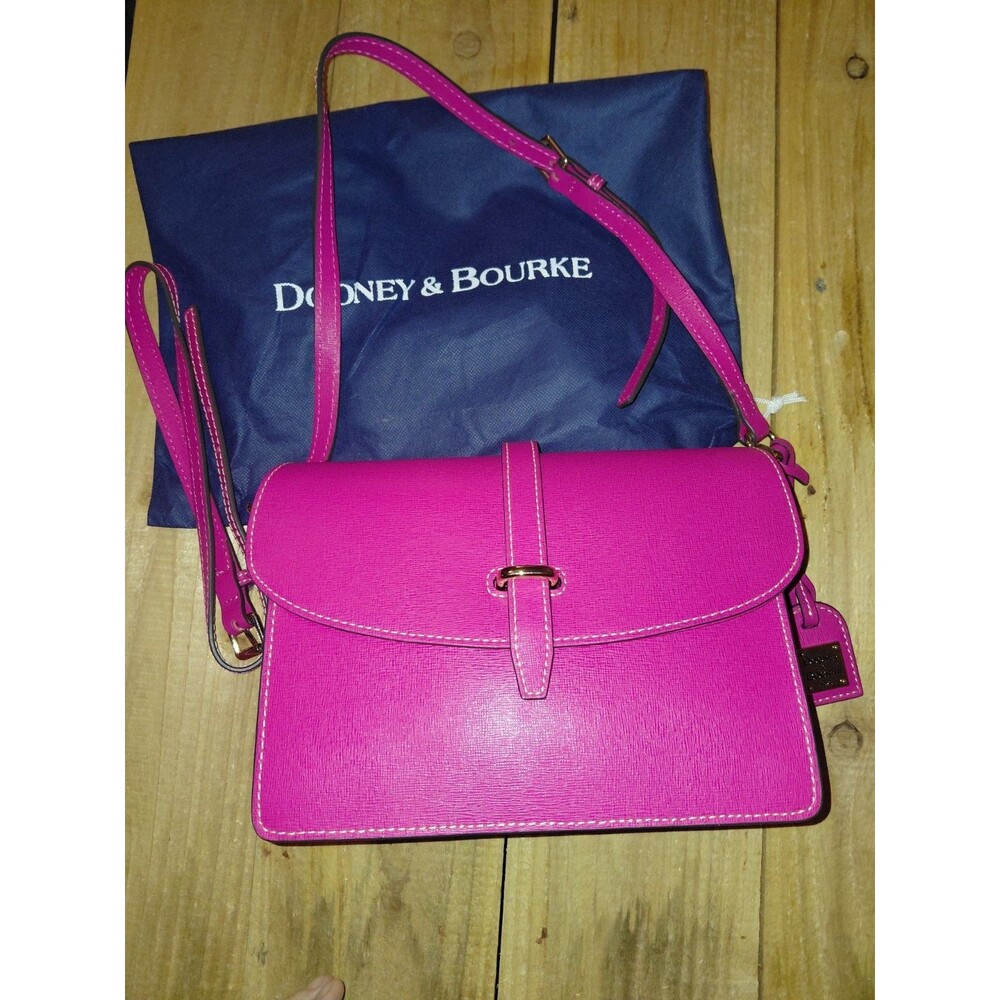 New Dooney & Bourke Flap Crossbody Leather Handbag Fuchsia w/Dust Bag
